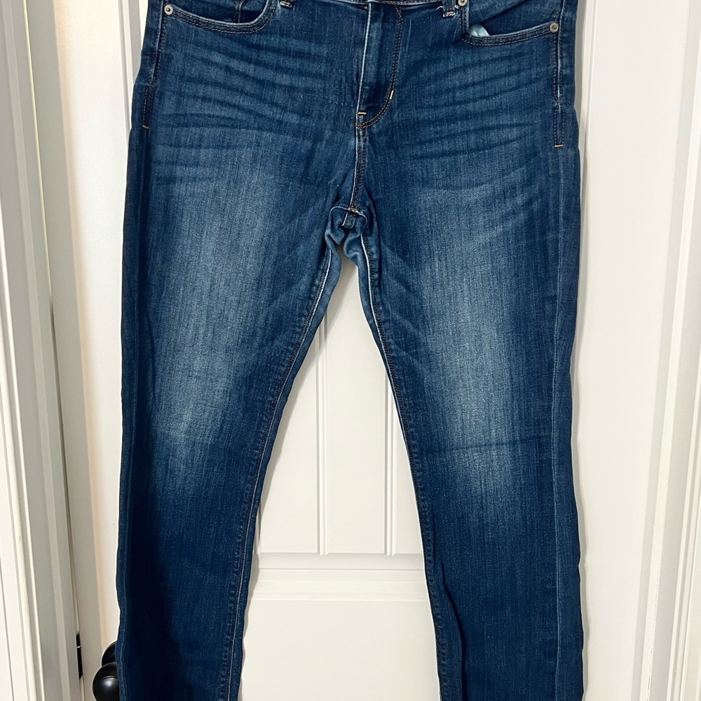 Express Barely Boot Mid Rise Jeans - Dark Blue